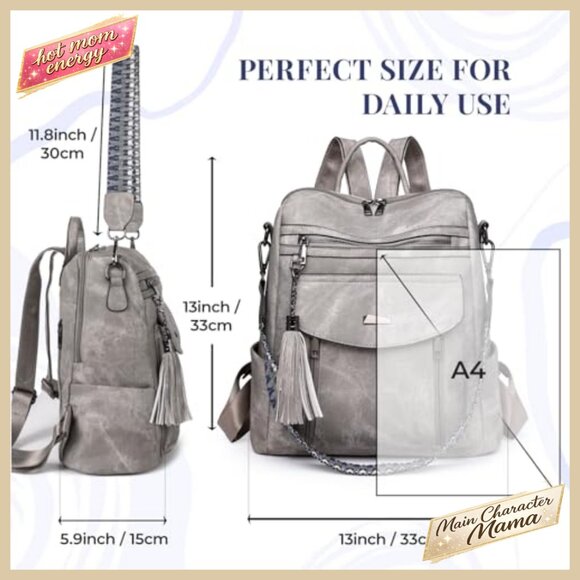 PU Leather Mini Backpack Convertible Tassel Daypack Chic Travel College Purse main image 5